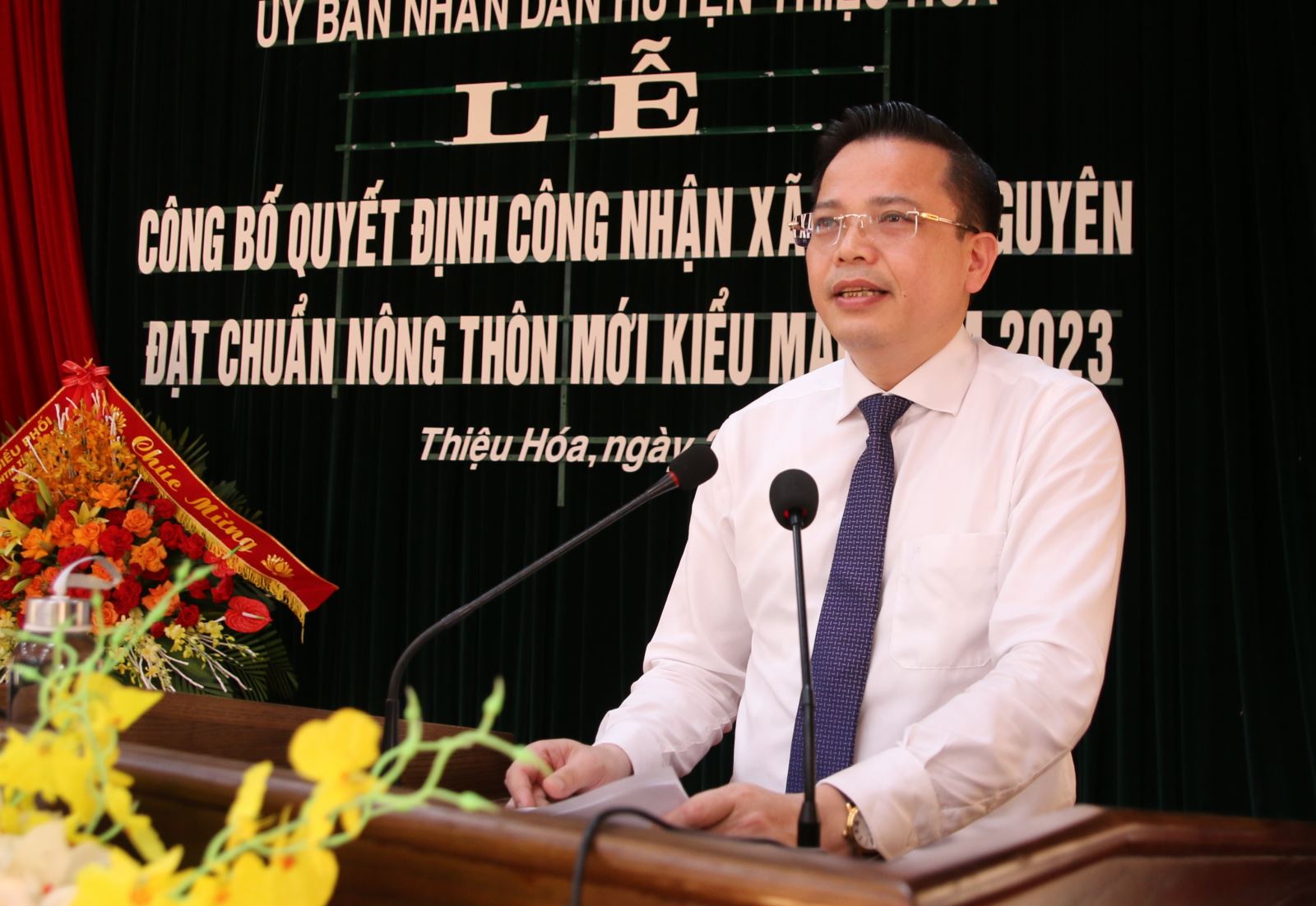 Ông Hoàng Trọng Cường, Chủ tịch UBND huyện Thiệu Hóa phát biểu tại buổi lễ