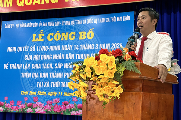 Ông Nguyễn Toàn Nam, Huyện ủy viên - Bí thư Đảng ủy- chủ tịch hội đồng nhân dân xã Thới Tam Thôn
