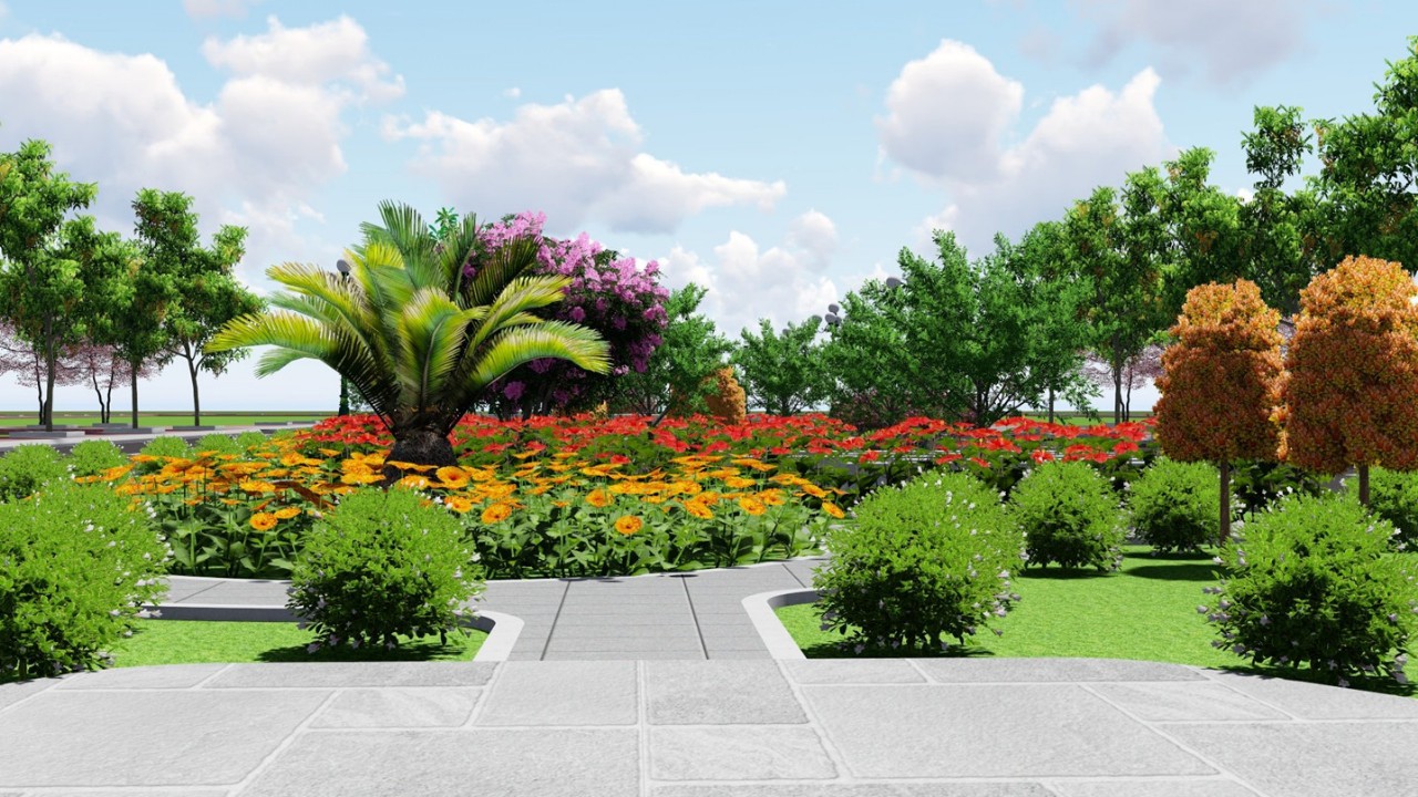 Thiết kế mảng xanh (ảnh 3D) với ý tưởng hoa nở quanh năm mang nét đặc trưng vùng miền, hấp dẫn du lịch theo dự án 