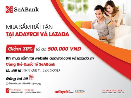 SeABank giảm giá 30% khi mua sắm tại Adayroi và Lazada