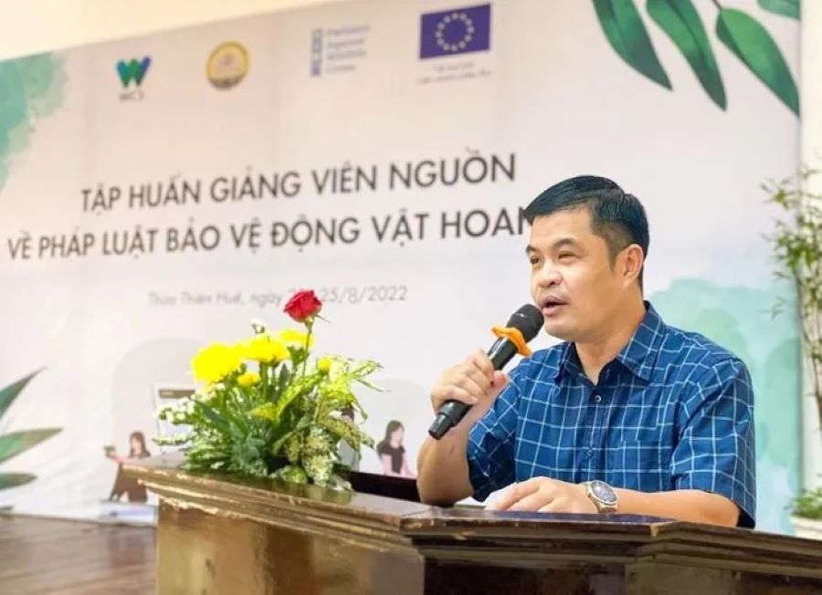 Ông Phạm Thành Trung, Tổ chức Wildlife Conservation Society (WCS) chia sẽ tại buổi tập huấn.