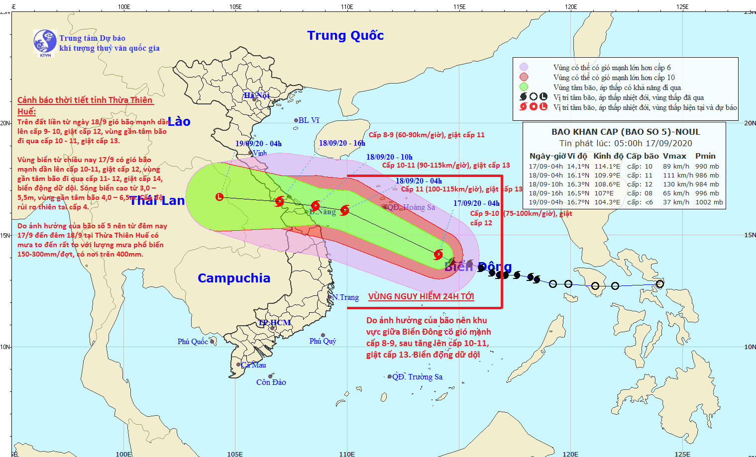 Cơn bão số 5 (Noul) dự kiến sẽ ảnh hưởng trực tiếp đến các tỉnh từ Quảng Bình đến Đà Nẵng vào ngày 18/9.