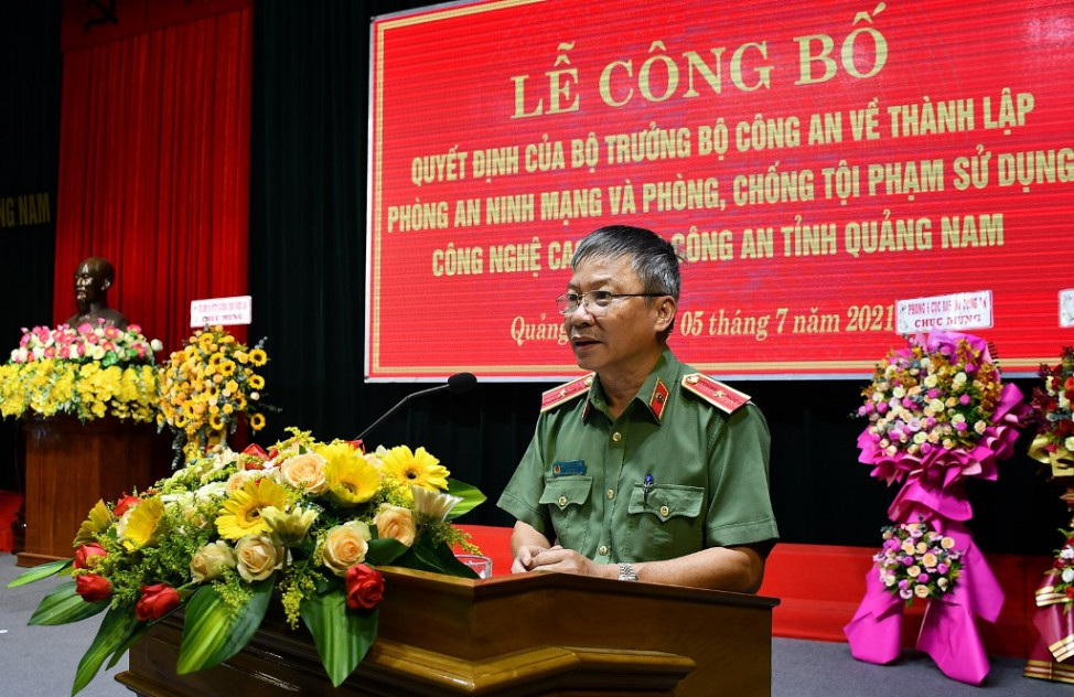 Thiếu tướng Nguyễn Đức Dũng, Giám đốc Công an tỉnh Quảng Nam phát biểu tại buổi lễ (ảnh CTV)