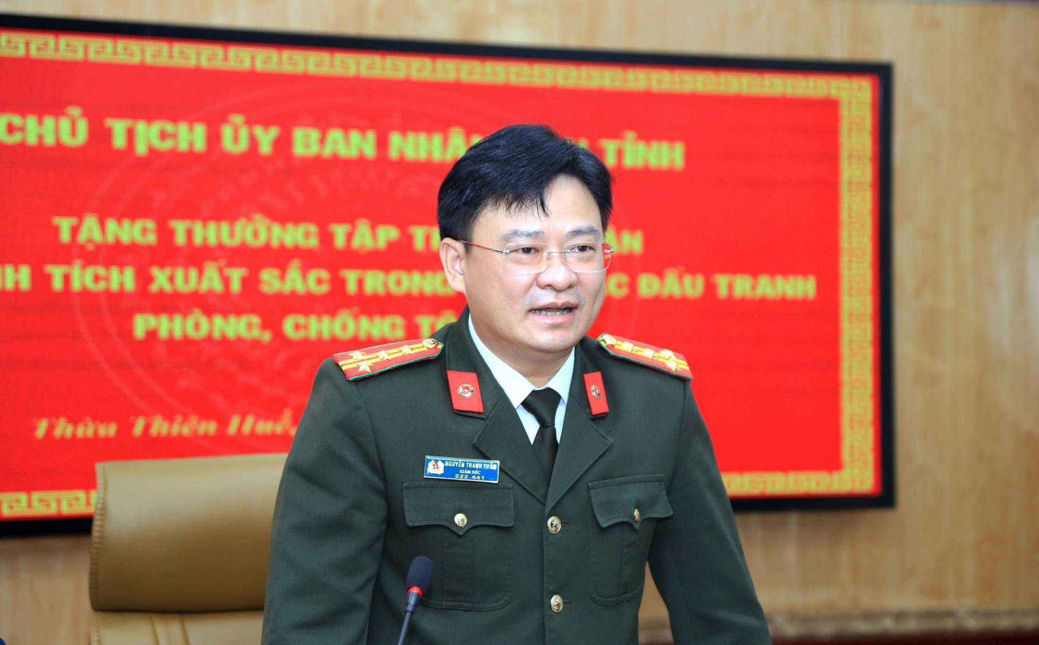 Đại tá Nguyễn Thanh Tuấn phát biểu tại buổi lễ.
