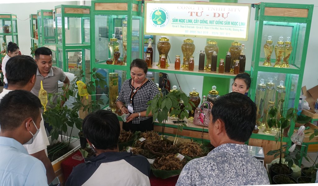 Phiên chợ Sâm Ngọc Linh và hàng nông sản thu hút nhiều người đến tham quan, mua sắm.