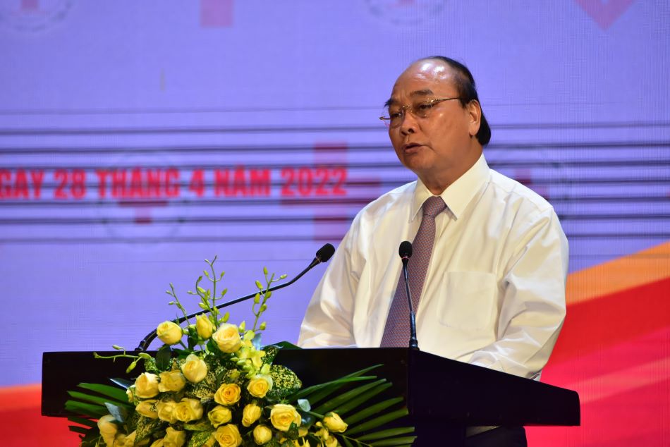 Chủ tịch nước Nguyễn Xuân Phúc phát biểu tại Lễ phát động Tháng Nhân đạo 2022 được tổ chức tại Thừa Thiên - Huế.