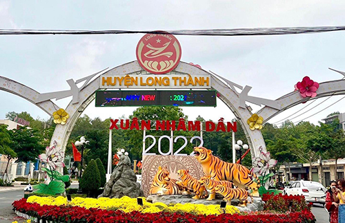 Đường hoa được tổ chức cho người dân trong khu vực vui chơi dịp Tết Nguyên đán 2022 tại huyện Long Thành Đồng Nai)