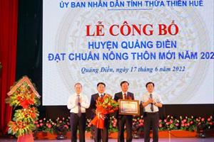 Quảng Điền đón nhận Bằng công nhận huyện đạt chuẩn nông thôn mới