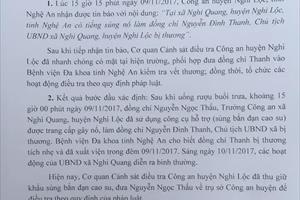 Công an huyện Nghi Lộc thông tin vụ chủ tịch xã trúng đạn tại trụ sở UBND xã
